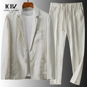 Veste <span class=keywords><strong>Homme</strong></span> Confortable Respirante Bleue en Coton et <span class=keywords><strong>Lin</strong></span>, Coupe Slim, Couleur Unie, Décontractée et Habillée, Légère, pour Printemps et Été - Product Image 2
