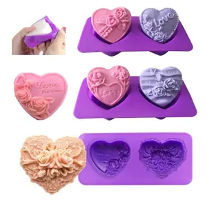 Molde de silicona con forma de corazón de rosa, 4 tipos, 3D, flor de amor, Fondant, hecho a mano, pastel, Chocolate, caramelo, regalos de San Valentín