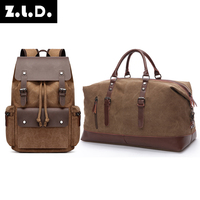 ZUOLUNDUO Vente chaude Sac de voyage décontracté tendance et ensemble de sac à dos en toile 2 pièces Grand sac de voyage Convient pour les voyages et l'école