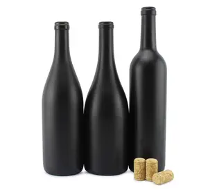 750mlブラックマットコーティングガラスワインボトル自家製ワイン用のさまざまなサイズ