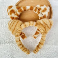 Ensembles de bandeaux imprimés animaliers pour femmes, motif léopard et tigre, en peluche, avec oreilles pointues et touffues, à pois et rayés, accessoires cadeaux Kawaii
