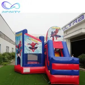 नई आगमन कार्टून inflatable बाउंसर स्लाइड महल घर स्पाइडर मैन हवा कूद बिस्तर महल बाउंसर कॉम्बो के साथ छोटे स्लाइड