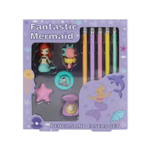 Soododo Sea Animal Shape Mermaid 3D Rubber Eraser Student Kit Back to School Fantastic Kids Pencil and Eraser Stationery Set