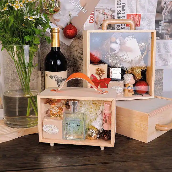 Fancy Grenen Hout Natuurlijke Kleur Custom Gift Box Met Transparant Deksel Houten Verpakking