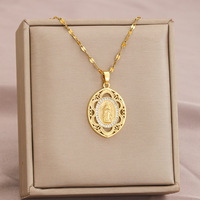 Collier ras de cou en chaîne avec pendentif religieux catholique en or plaqué, Vierge Marie, zircone cubique, Jésus, pour bijoux