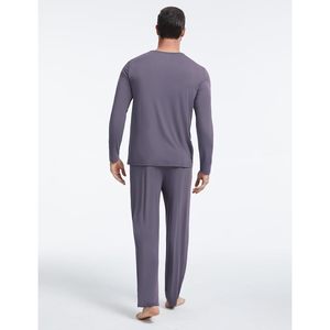 Custom <b>Men's</b> Tencel Modal <b>Pajama</b> <b>Set</b> Long Sleeve Crew Neck Lounge Wear with Pockets Bamboo <b>Pajamas</b> <b>Mens</b> - Product Image 3