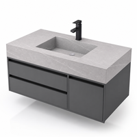 Vasque de salle de bain moderne de luxe en marbre gris |   Vasque en pierre intégrée polie pour salle de bain, toilettes, hôtel, villa – Conception sur mesure