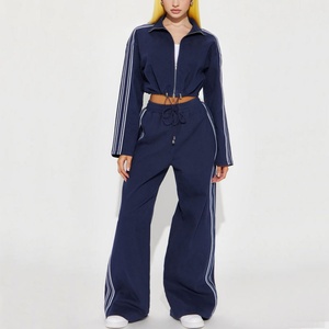 Ensemble sweat à capuche et pantalon de jogging rayé à jambes larges en coton French Terry 100% avec logo personnalisé OEM de haute qualité - Product Image 1