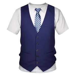 Personalizado para hombres y niños Interlock falso traje y corbata camisetas sublimación falso esmoquin hombres de manga corta Camiseta