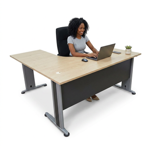 Stylish Durable Modern L Shape Commercial Office Conference <b>Table</b> Chipboard Melamine Finish <b>Epoxy</b>-Coated Metal Legs Home Office - Product Image 1