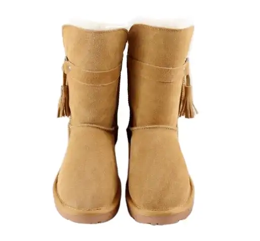 Wholesale Fashion Warm Cow Suede Leather Girls Indoor Outdoor Snow Kids Ankle Winter Boots for Women