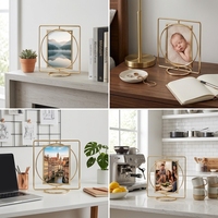 Personnalisation du cadre photo tournant durable de luxe doré argenté cadre photo transparent en métal pour la famille de table