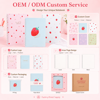 Carnet à spirale personnalisé avec couverture imprimée fraise mignonne, 3 couleurs (rose, bleu, blanc), OEM ODM, faible MOQ, vente en gros, cadeau scolaire