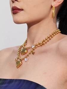 Moda 5A circón gran amor corazón hueco clavícula <span class=keywords><strong>collar</strong></span> 18K chapado en oro minimalista mujer respetuoso con el medio ambiente inoxidable - Product Image 2