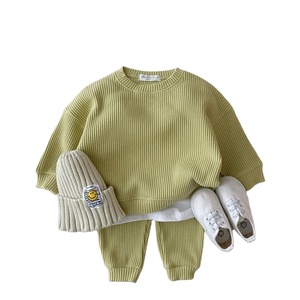 Conjunto de 2 Piezas para Bebés Recién Nacidos, Primavera-Otoño, Suéter de Algodón con Textura de Waffle de Manga Larga Personalizado + Pantalones para Niños y Niñas - Product Image 6
