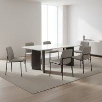 Ensemble de table et de chaises de salle à manger en marbre carré de style nordique moderne, design minimaliste avec trépied en métal