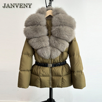 JANVENY-Veste bouffante en fourrure de renard naturelle, pour femmes, à lacets, à la taille, chaude et moelleuse, parka 90, manteau ample en duvet de canard blanc, hiver 2024