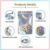 Sachet Doypack Personnalisé en Mylar Holographique, Anti-odeur, Qualité Alimentaire, avec Fenêtre Transparente, Fermeture Ziplock, Effet Laser Arc-en-ciel