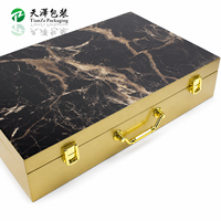 Étui de rangement pour bijoux en métal doré avec surface en marbre noir de luxe, insert en mousse personnalisé, valise rigide, emballage cadeau pour cosmétiques et montres