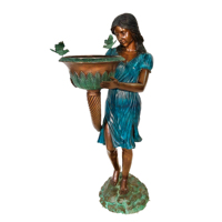 Sculpture de fontaine de bain d'oiseaux en bronze grandeur nature décorée pour jardin extérieur personnalisée