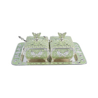 Ensemble de pots à sucre doubles en argent de luxe faits à la main, plateau décoratif, boîte de rangement de cuisine écologique haut de gamme pour fruits secs, magnifique