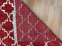 Tapis en laine noué à la main, rouge, géométrique, à poils longs, doux, antidérapant, antistatique, écologique, adapté aux animaux domestiques, pour salon