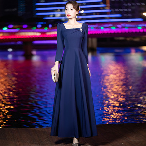 Abito da sera in velluto blu francese abito da sera da banchetto <span class=keywords><strong>elegante</strong></span> di lusso leggero e traspirante per cerimonia per adulti - Product Image 6
