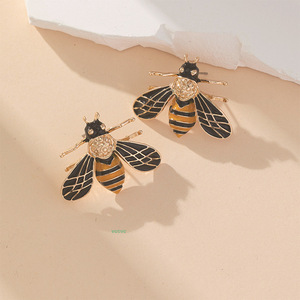 <b>Bee</b> Stud Earrings Zinc Alloy Rhinestone Insect Design Fashion Jewelry <b>Gift</b> Style 1 - Product Image 1
