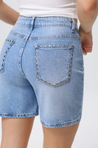 Shorts in Denim a Vita Alta con Dettagli Rivettati, Lavaggio Stonewashed, Blu Chiaro, Stile Casual Estivo, Vestibilità Regolare, Jeans da Donna - Product Image 6