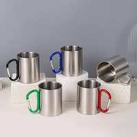 Tasse à eau isotherme en acier inoxydable à double paroi de 300 ml pour camping, escalade, avec mousqueton, tasse à lait pour enfants, tasse à café