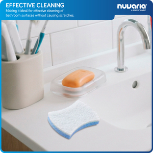 Spugna per Pulizia Bagno Anti-Graffio con Fibra Bianca e Schiuma Microporosa Blu Spugna per la pulizia di vasche da bagno, piastrelle e lavelli - Product Image 2