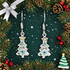 Boucles d'oreilles pendantes en zircon étoile d'arbre de Noël colorées pour femmes, bijoux de mode festifs - Product Image 1
