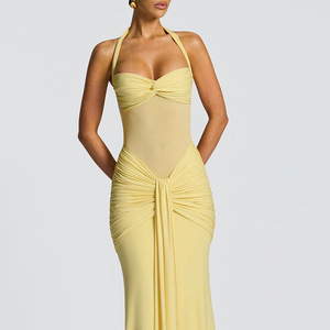 Y1329 <span class=keywords><strong>moda</strong></span> all'ingrosso nuove donne cravatta al collo tinta unita maglia trasparente Sexy nastro abito - Product Image 2