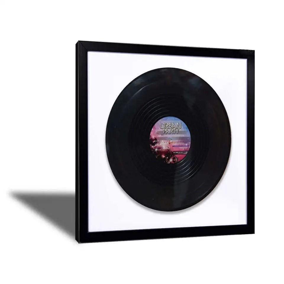Gran oferta, marco de exhibición de CD de disco de vinilo negro de madera de calidad de 12 pulgadas personalizado para colección