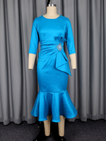 ADR060154 Robe de soirée élégante sirène moulante à manches mi-longues avec perles, grandes tailles