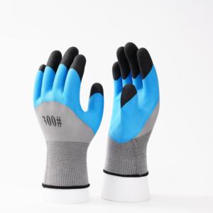 Guanti da lavoro da giardino rivestiti in lattice di schiuma blu doppia immersione - Product Image 3