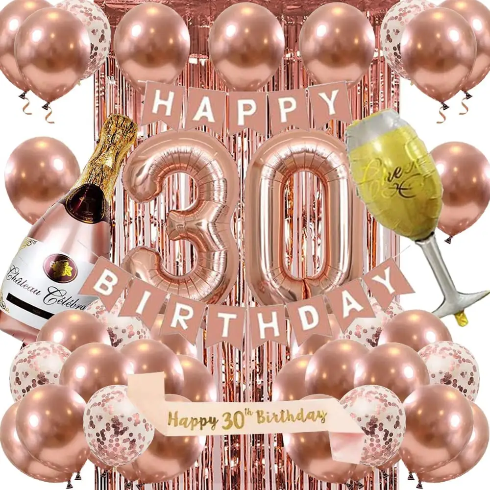 Globos reutilizables de alta calidad para fiesta de cumpleaños, conjunto de decoraciones de 30 Globos de Oro rosa para niñas, suministros