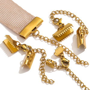 Ribbon Cord End Clasp | 18K PVD Stainless Steel Clamp with <b>Chain</b> <b>Extender</b> for DIY Bracelet Necklace Making Accessories - Product Image 1
