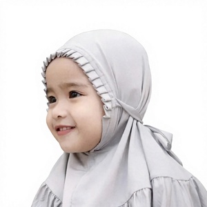 Turban à volants de couleur unie pour enfants, foulard respirant en polyester pour filles musulmanes, usage quotidien - Product Image 3