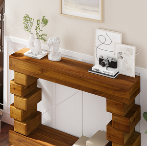 Mesa Consola Moderna de Madera Maciza con Almacenamiento y Acabado Natural Cálido - Product Image 5