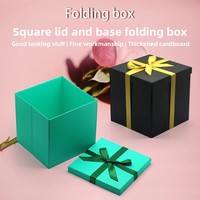 Boîte cadeau pliante carrée haut de gamme en carton, avec couvercle rabattable et fond de rangement, gaufrage noir et vert, couleur unie