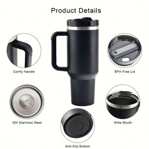 Gobelet isotherme personnalisé de 40 oz en acier inoxydable à double paroi, tasse à café isolée sous vide de 40 oz, tasse de voyage pour voiture avec poignée et couvercle à paille - Product Image 3