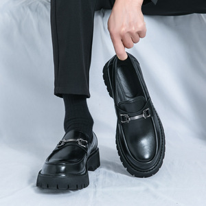 Foreign Trade PU Shoes Men's 2025 Spring <strong>Loafers</strong> Slip-on Thick-soled Youth Casual British Fashionable Solid Peas Shoes - Product Image 1