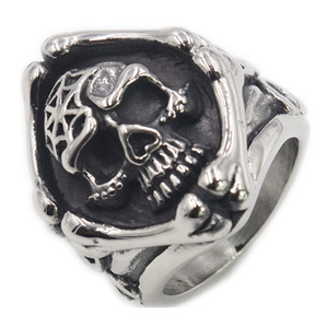 Anillo de calavera gótica de acero inoxidable, joyería de motorista Punk para hombres, banda de cabeza de muerte Vintage, anillo llamativo vanguardista - Product Image 4