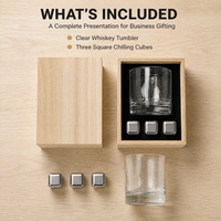 Cadeaux d'entreprise personnalisés : Verre à whisky en acier inoxydable avec glaçons et emballage en bois pour la reconnaissance des clients et les cadeaux pour partenaires