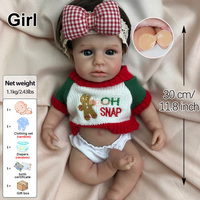 12 "réaliste plein Silicone yeux brillants Silicone Reborn bébé bouche ouverte fille avec des cheveux bruns petit bébé pour les collectionneurs