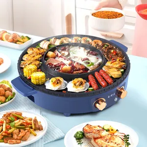 Multi-functional Non Stick Smokeless Electric Multi 2in1 Bbq Electric Grill With Hot Pot