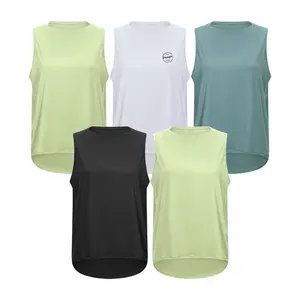 Nieuwe Losse Hardloopyoga Blouse Met Borstkussen Op Maat O-hals Plus Size Gym Sporttanktops Voor Dames