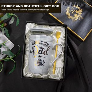 Fathers Day Birthday Gift World's Best Dad Funny Gold Print 14Oz Grey Marble Ceramic <strong>Mug</strong> Microwave Safe Break Resistant Lid - Product Image 5