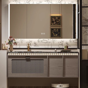 New Chinese style bathroom vanity <b>open</b> makeup <b>storage</b> side cabinet bathroom makeup area LED - Product Image 1